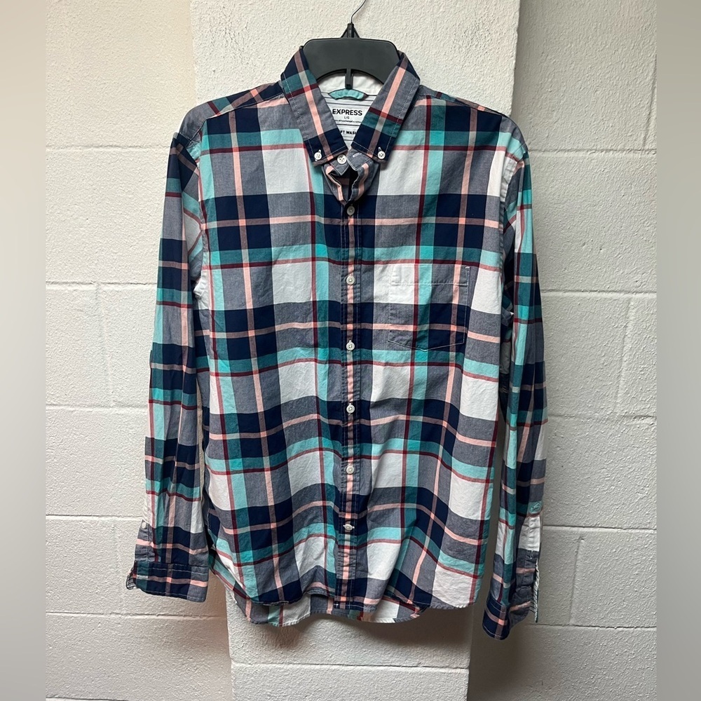Express Striped and Plaid Soft Wash Shirt. Large